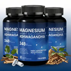 [3 Bottles] Triple Complex Magnesium & Ashwagandha Essential Minerals Supplement Brain Booster with Vitamin B6 & Black Pepper for Night Shifts & Mood Support Muscles Dietary