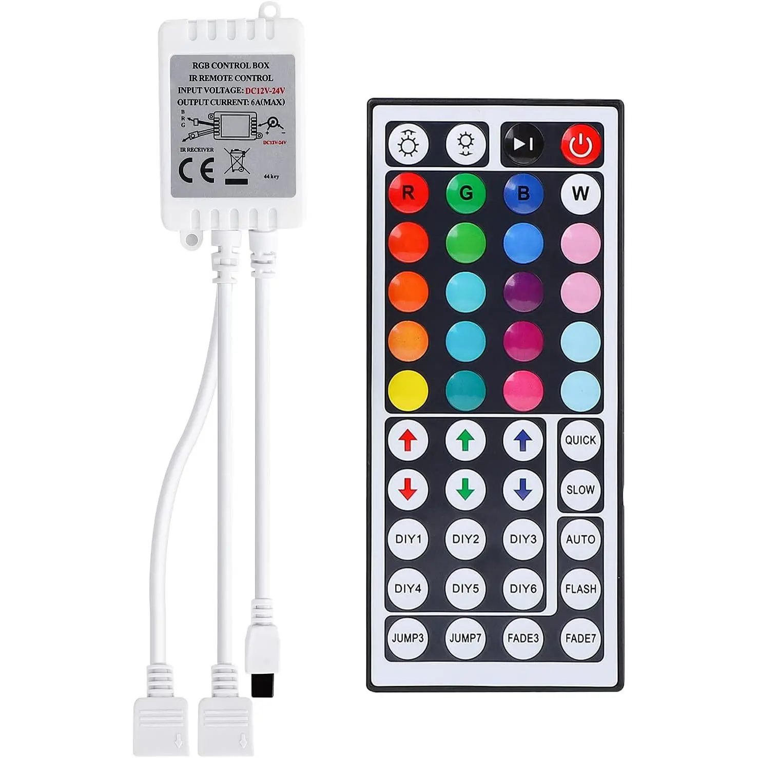 2-Port 44   IR Remote Controller for SMD 5050 3528 RGB LED Strip Lights, Dual 4-pin Output Remote Controller Dimmer for 2 count RGB LED Strips DC12-24V