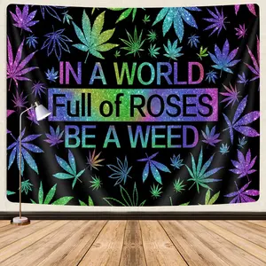 60in x 40in tapestry GOAOK Trippy Weed Tapestry, Cool Psychedelic Cannabis Leaf and Funny Quotes Tapestry for Men Bedroom Aesthetic Hippie Boho Marijuana Leaves Stoner Tapestry for Bedroom Living Room 60"x40"
