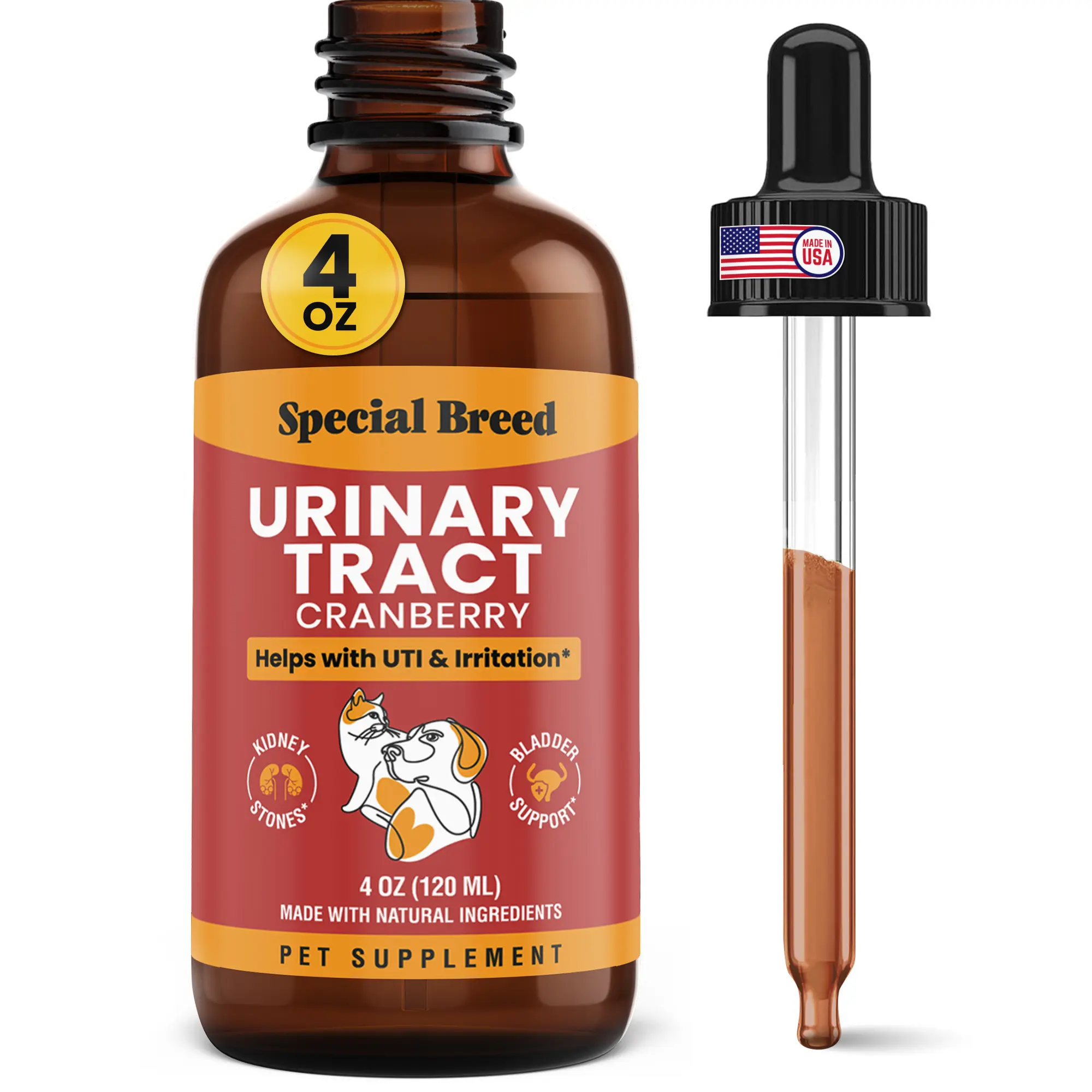 SPECIAL BREED Urinary Care Vitamin Supplement for Cats & Dogs - Cranberry UTI Relief, Kidney Aid, Bladder Help, 4 oz, 24-Month Shelf Life, Single Item