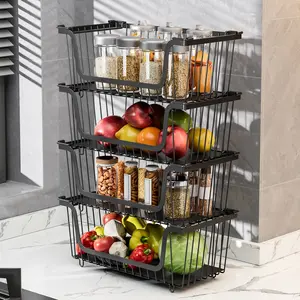 Sunme 4 Pcs Stackable Wire Baskets for Pantry Organizers and Storage,Vegetable Fruit Basket for Countertop,Kitchen Storage Metal Baskets,Produce Potato Onion Storage Bin