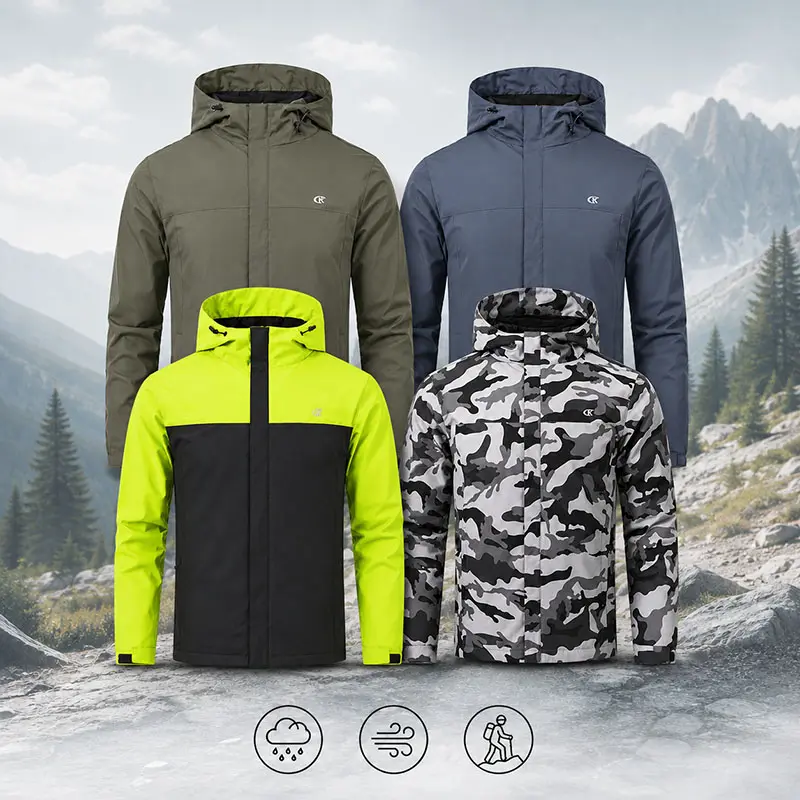YUYANGDPB Men's Softshell Jacket – Lightweight Waterproof Windbreaker with Hood, Full Zip, 3 Pockets for Hiking, Camping, Travel & Work