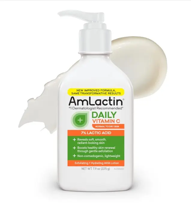 AmLactin Daily Vitamin C Lotion - 7.9 oz Body Lotion with 7% Lactic Acid - Skin-Brightening Exfoliator and Moisturizer for Dry Skin