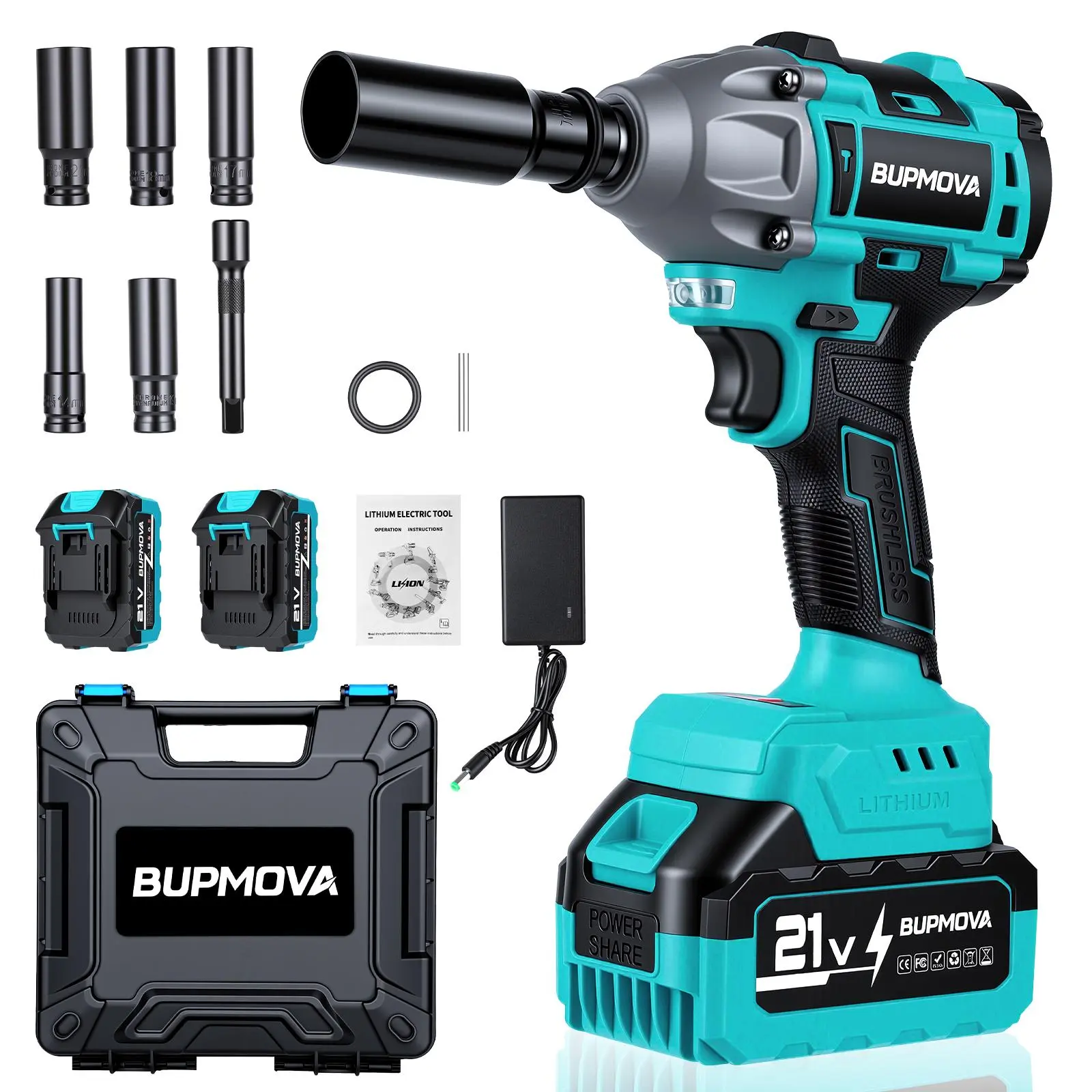 1000N.m Cordless Impact Wrench Combo Set  High-Torque 1/2-Inch with Fast Charger Tool Kit 2 Batteries Home Auto Men's Gift
