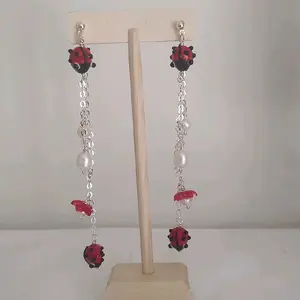 ladybug freshwater pearl dangle earrings