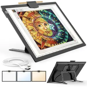 A3 Light Board for  Painting, Rechargeable  Light Pad,  Tracing Light Box, Ultra-Thin Copy Board with 3 Colors& 6 Levels Adjustable Brightness for Drawing, Sketching, Animation