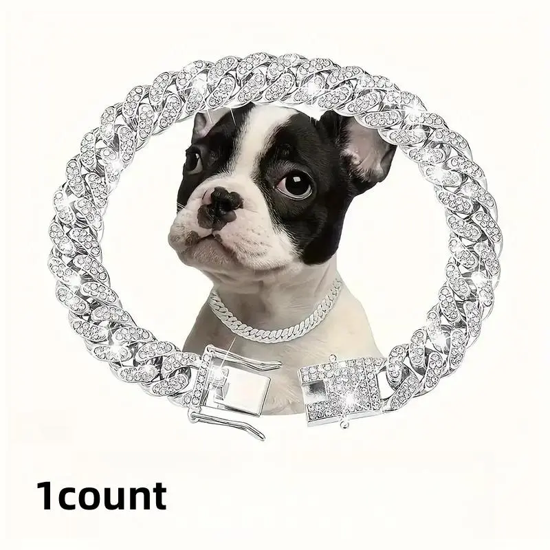 Rhinestone Decor Dog Cuban Chain Necklace, Adjustable Pet Necklace, Pet Jewelry Accessories for Small to Large Dogs & Cats #GLOBAL PICKS