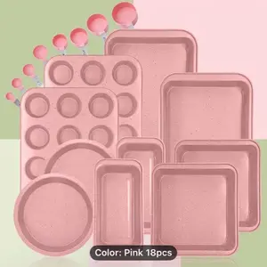 Pink Non-Stick Bakeware Set 10-Piece Round & Square Cake Pans Cookie Sheets for Oven Baking Easy Cleanup Versatile Shapes Ideal for Beginners & Experienced Bakers