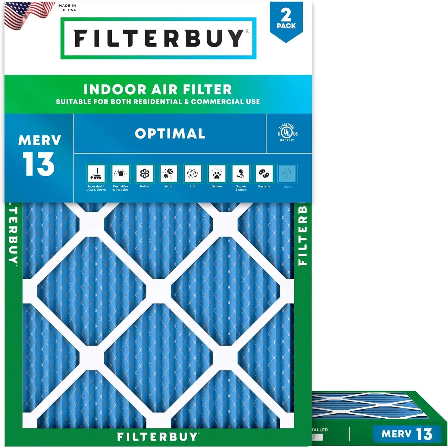 Filterbuy 6x12x1 Air Filter (2-Pack), Pleated MERV 13 Optimal Defense HVAC AC Furnace Air Filters (Actual Size: 6.00 x 12.00 x 1.00 Inches)