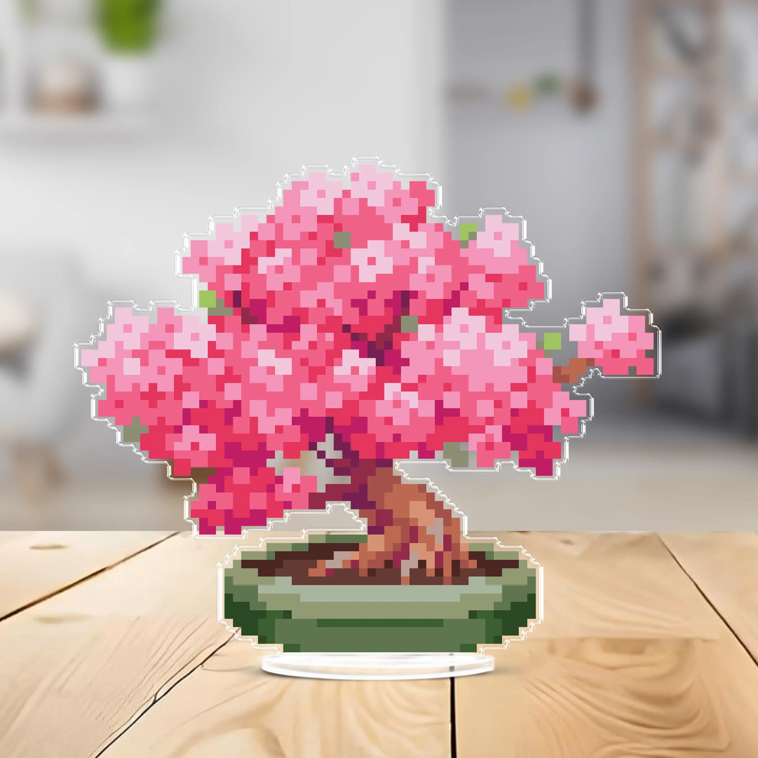 Cherry Blossom Bonsai Tree Acrylic Standee, Transparent Home Decor Accent with Pot for Tabletop Display
