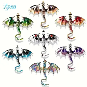 7-piece dragon-shaped brooch, retro punk gothic hip-hop bohemian style, design inspired by cartoon dragons, with colorful synthetic zircons that perfectly add elegance to any outfit, party banquets, gifts