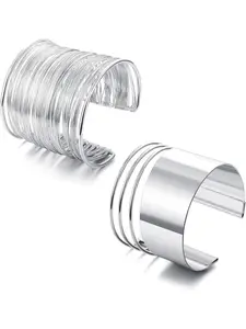 2 Pieces Upper Arm Cuff Bangle Set for Women Silver Gold Upper Bangle Adjustable Spiral Bracelets Minimalist Wide Bracelets, Copper, Elegant Minimalist Bangle