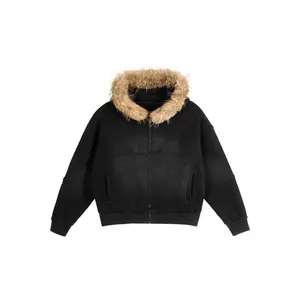 Stone Code Sun Fade Boxy Detachable Fur Hoodie
