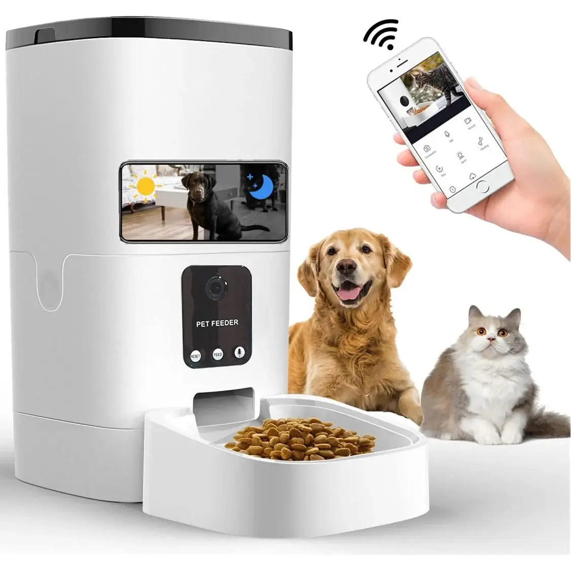 Automatic Pet Feeder 6L for Cats and Dogs with 1080P Camera, App Control, Voice Recorder, Timed Feeding, Dual Power Supply, and Wi-Fi Connectivity MEYUAN-TECH
