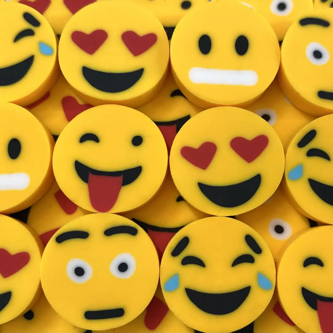 Emoji Mini Rubber Erasers (20 Pcs, Approx. 3/4"), Durable Rubber Correction Tools from Mini Erasers Co. - Adult Supervision Recommended for Creative Play, Desk Motivation