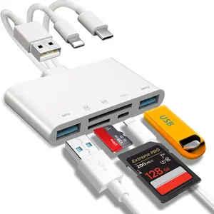 5-in-1 Memory Card Reader, USB OTG Adapter & SD Card Reader for i-Phone/i-Pad, USB C and USB A Devices with  SD & SD Card Slots, Supports SD/ SD/SDHC/SDXC/MMC