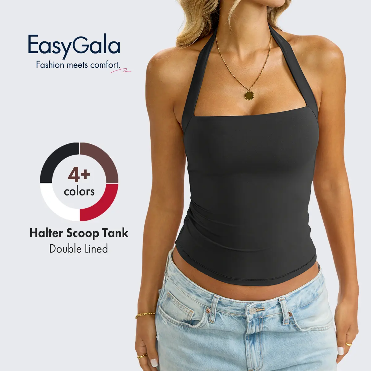 EasyGala Womens Double Lined Halter Tank Sexy Square Neck Shirt Fitted Open Back Sleeveless Top Y2K Going Out Clothes2026 #summervibes,#sohochic