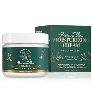 Divine Earth Skincare Bison tallow face moisturizer fragrance free hydrating face and neck cream for dry sensitive skin with hyaluronic acid and bakuchiol lightweight daily moisturizer for smooth radiant skin 2 oz