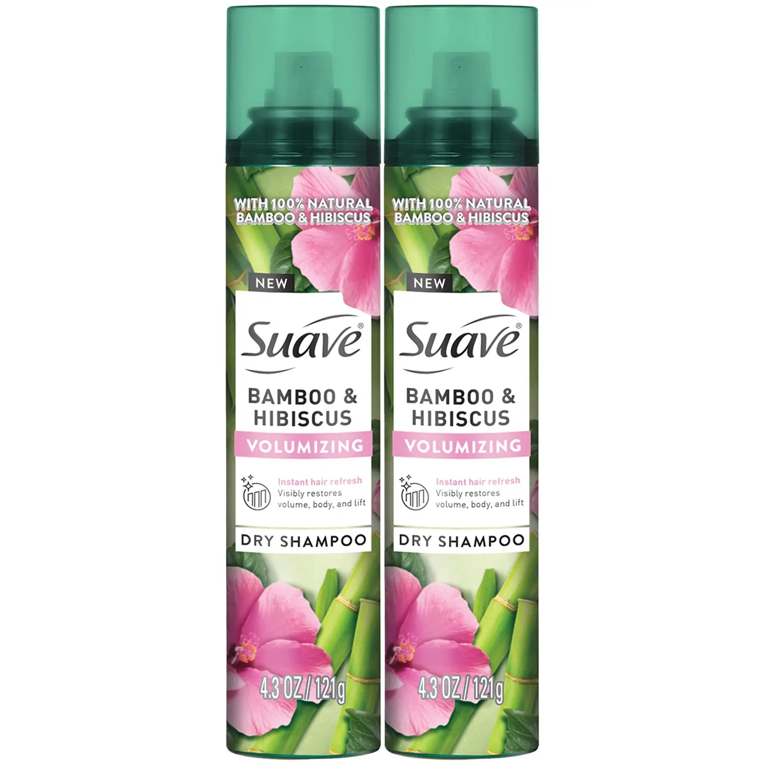 Suave Dry Shampoo, Bamboo & Hibiscus 2-Pack, Infused with 100% Natural Ingredients