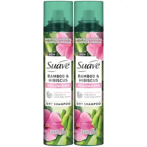 Suave Dry Shampoo, Bamboo & Hibiscus 2-Pack, Infused with 100% Natural Ingredients