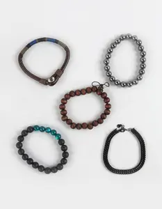 RSQ  Womens 5 Pack Beaded/Chain Bracelets, Multi-Colored