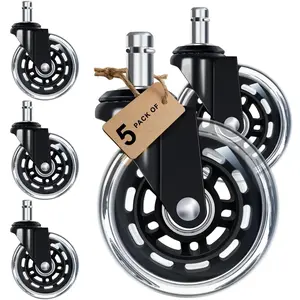 Office Chair Wheels Set of 5, 3 Inch Casters for Hardwood Floors & Carpet, Heavy Duty Computer Gaming Desk Casters, Smooth Rolling, Universal Fit for Most Chairs