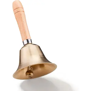 Loud Solid Brass Handbell, 3.15IN Hand Call Bell with Wooden Handle, Ringing Bells for Wedding,  ,Dinner, Meditation, Musical Teaching, Service and More