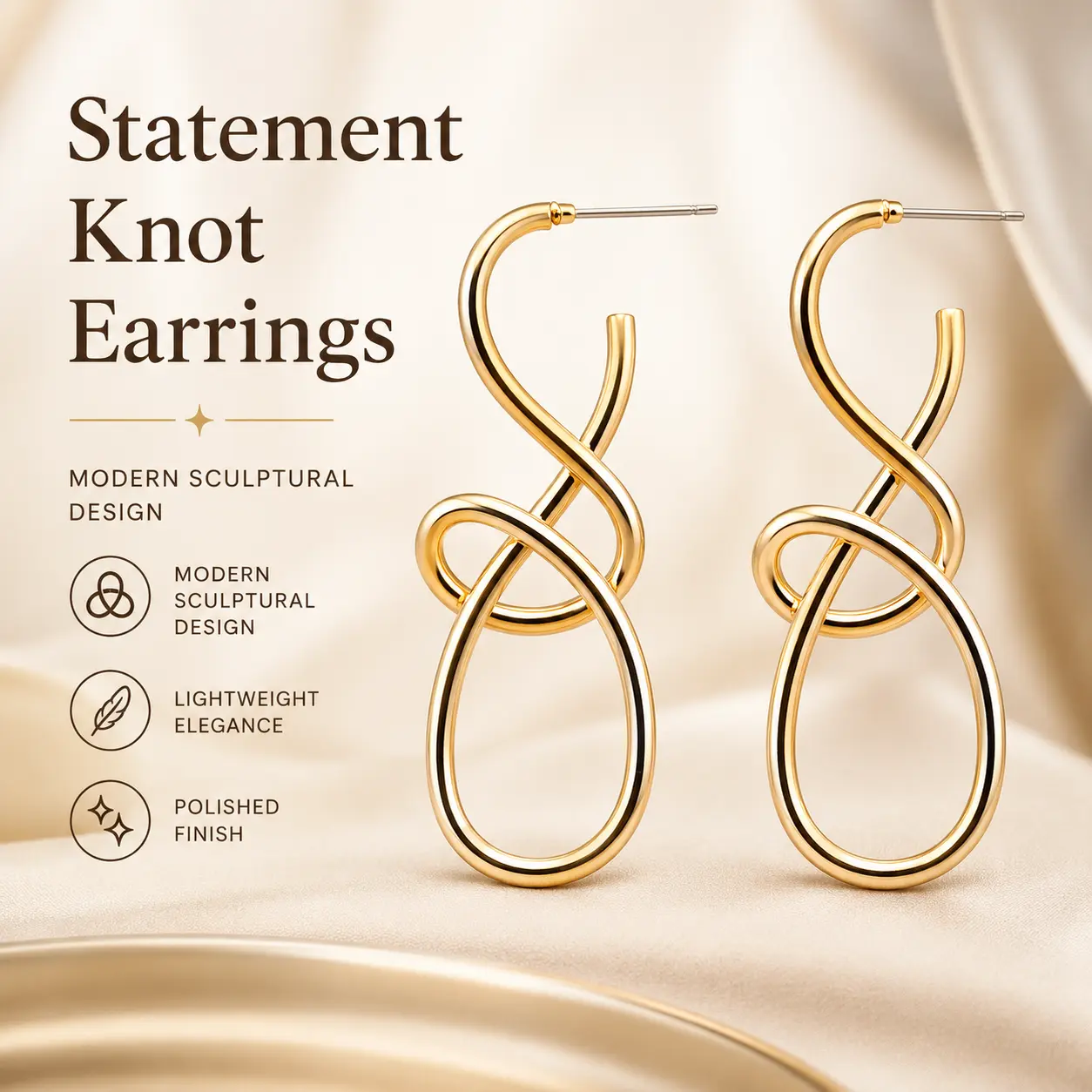 Women's Sparkling Infinity Loop Earrings - Gold or Silver Tone Statement Costume Jewelry, Earrings for Women with 2.0 cm, 4.7 cm Length, 8.0 g Lightweight Elegance for Daily Wear, Elegant, Fashion, Female, Gold Tone, Statement Pieces, Intertwined Shape
