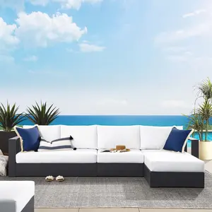 Modway Tahoe Outdoor Patio Powder-Coated Aluminum 3-Piece Right-Facing Chaise Sectional Sofa Set in Gray White