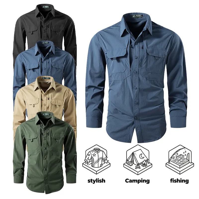 Men's Military Tactical Long Sleeve Shirt 90% Nylon 10% Spandex Quick Dry Moisture Wicking Lightweight Breathable Dual Chest Cargo Pockets Back Vent Durable Outdoor Fishing Camping Work Summer Tops new winter menswear gift menswear casual style