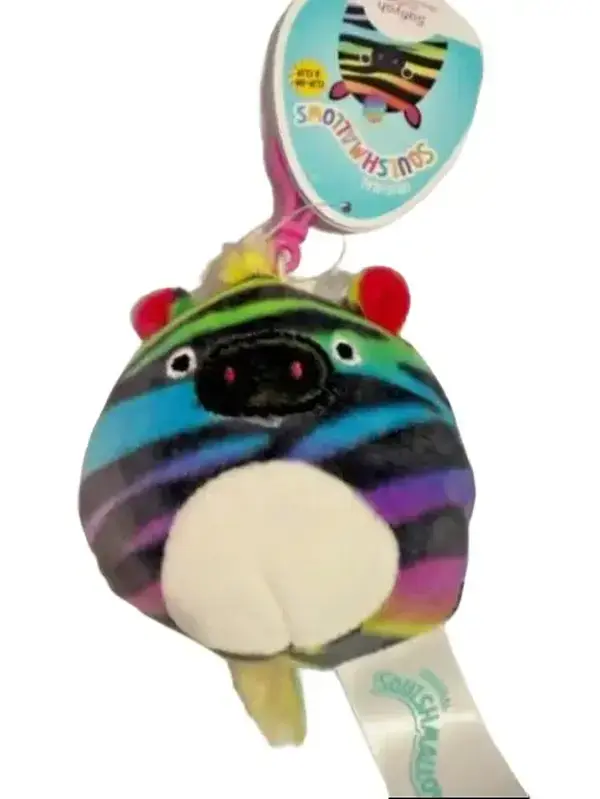 Squishmallows Safiyah the Rainbow Zebra 3.5" Clip Toy - Rainbow Stripes, Soft Fabric, Collectible, Suitable for 4+ Years Kids