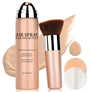 AirBrush Flawless Setting Spray Breathable Blendable Foundation Full Coverage,Moisturizing Waterproof Foundation for Mature Skin,Silky Foundation with Brush and 2 Powder Puffs (02 Beige)