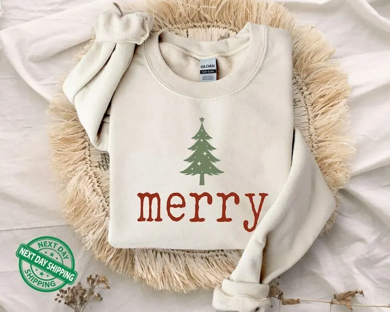 Retro Merry Sweatshirt, Merry Christmas Sweatshirt, Womens Christmas Sweater, Festive Holiday Sweater, Cute Christmas Gift, Christmas Hoodie