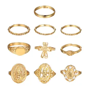 OIDEA 10Pcs Women's Vintage Gold Stackable Knuckle Rings Set - Boho Y2K Rhinestone Midi Rings, Stackable Mix, Lightweight Pack for Boho Chic Outfit, Rhinestones, Floral Engraved
