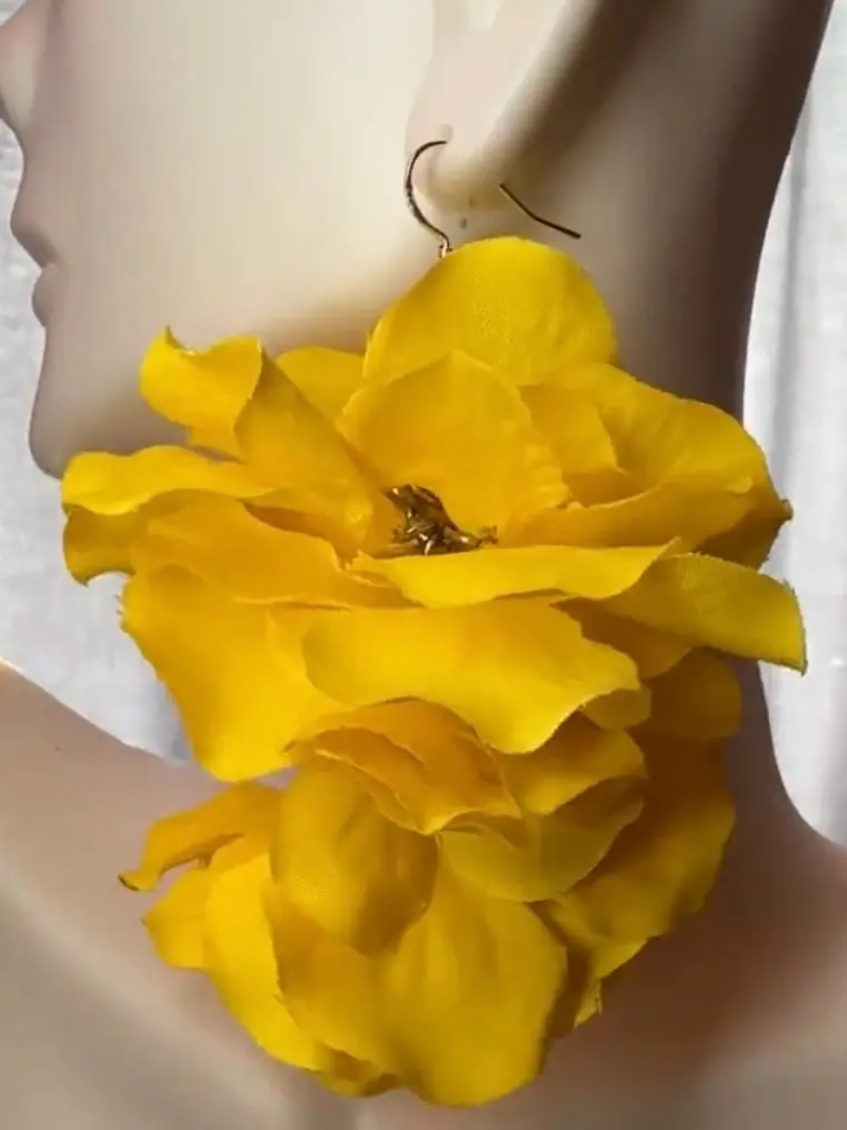Yellow Flower Earrings, Big Yellow Faux Flower Earrings, Lightweight Summer Earrings, Vacation Earrings, Cruise Earrings, Summer Earrings