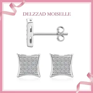 Delzzad Hip Hop Cubic Stud Earrings VVS Synthetic Moissanite S925 Stud Square Earrings Unisex Ear Piercing Jewelry Perfect Birthday Engagement Anniversary Mother’s Day Christmas Gift for Men Women Silver Earrings Golden Earrings Wedding Set