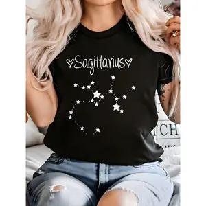 Women's Sagittarius Zodiac Birthday T-Shirt November December Horoscope Print 100% Cotton Crew Neck Short Sleeve Black Tops Womenswear Crewneck Shortsleeve shirts women vintage graphic tees women's shirts women's graphic tees