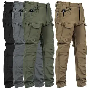 Men’s tactical outdoor fleece pants with thickened pile and pockets; multicolor (black/beige); casual overalls for hiking; thermal sweatpants; camouflage or plain styles