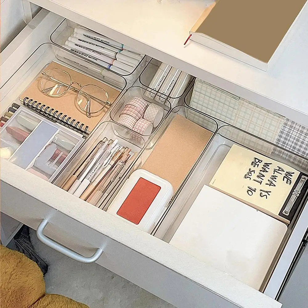 Clear Stationery Storage Box, 5 Counts/set Girly Bedroom Accessories Drawer Storage Organizer, Desk Accessories Makeup Organizer, Mini Tool Box, Summe