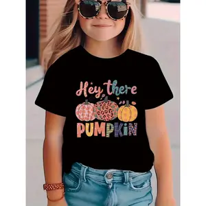 Girls' Halloween Pumpkin Graphic T-Shirt - White Tee with Pumpkin Designs, Soft Breathable Cotton Shirt for Fall, Machine Washable Everyday & Halloween Party Outfit for Toddlers, Kids, Boys & Girls (Spring/Summer/Fall) - Cute Fall Clothing