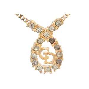 Pre-owned Christian Dior Vintage Rhinestone CD Teardrop Pendant Necklace