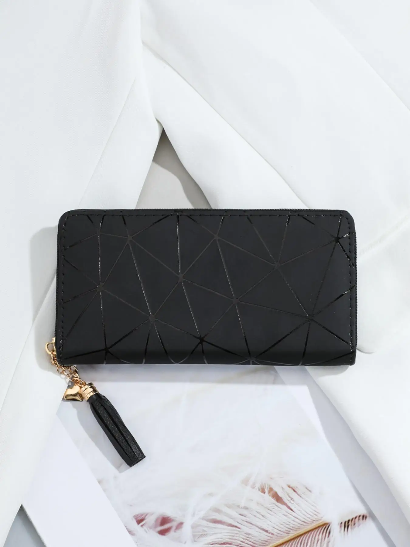 Women's Elegant Geometric Graphic Long Wallet with Tassel Charm, Trendy Zipper Long Wallet, Chic All-match Card Holder for Daily Use