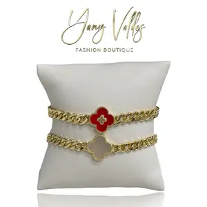Cuban Link Bracelet with Clover Detail, Gold Plated, 7 Inches + Extension