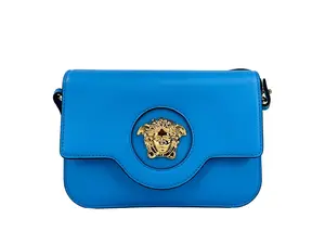 Pre-owned VERSACE Leather Crossbody Bags La Medusa Blue Shoulder Crossbody Bag Women's Purse