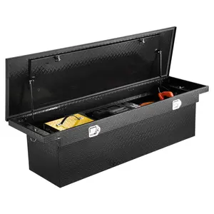 Summervibes VEVOR Crossover Truck Tool Box, 72x20x14 In, Heavy Duty Aluminum Toolbox with Diamond Texture, Pick Up Truck Bed RV Trailer Toolbox, Waterproof Storage Organizer with Lock, Keys, Side Handles, Black
