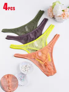 Men's Sheer Thin Lace Knit Thongs Knitted, 4-Pack Comfortable Underwear Set, Breathable Undergarments, Perfect for Special Holidays, Breathable All-Day Wear