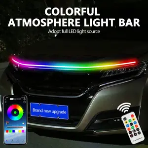 Car LED fexible light stip 12V70 inch hood decorative light RGB engine hood ight ambient light muti-color dynamic scaning start effect suitable for car & trucks &SUV, car stuff accessory