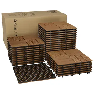 Acacia Wood Interlocking Deck Tiles Weather-Resistant Non-Slip Flooring for Patio Balcony Poolside Easy Interlock Installation Indoor and Outdoor Use