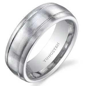 Men's Double Groove Brushed Finish 8mm Tungsten Band Daily Engagement Anniversary Male