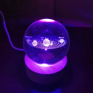 3D Crystal Ball Solar System Night Light with Colorful LED Light Base,Valentine's Day Gift,LED Lights,Color Changing Table Lamp with Remote,Unique Gift for Kids,Girlfriend,Mother and Friends…